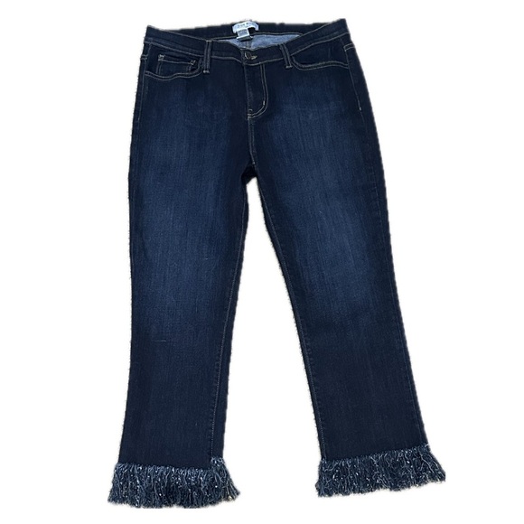👖🌿 JUDY BLUE Dark Wash Boho Fringe Ankle Crop Jeans | Juniors 15 / Women’s 32 - Picture 1 of 3